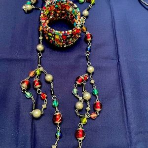 Necklace 30 inch multicolor beads with natives banded bracelet